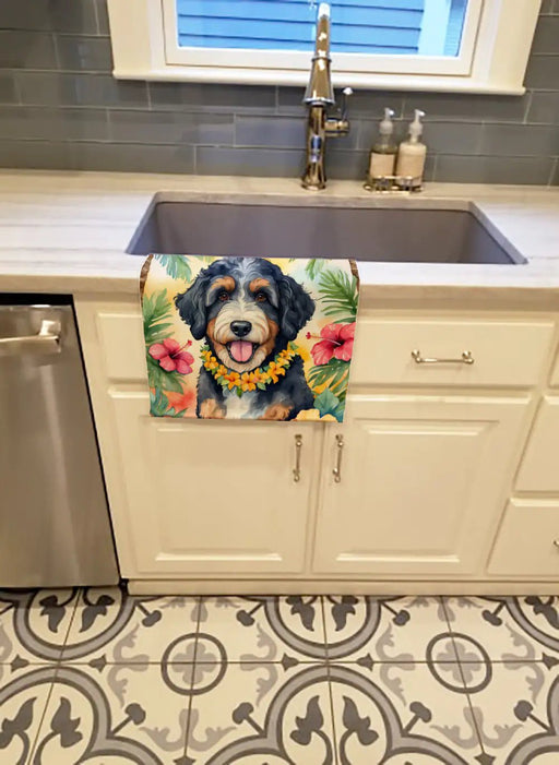 Bernedoodle Luau Kitchen Towel - homesweetroses