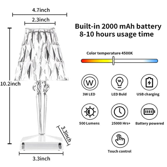 Diamond Table Lamp: USB Touch Sensor LED Night Light - homesweetroses