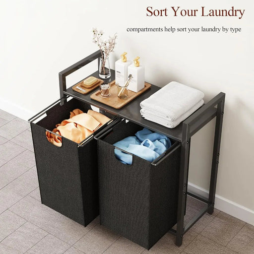 Laundry Hamper with Shelf & 2 Pull-Out Removable Bags - homesweetroses