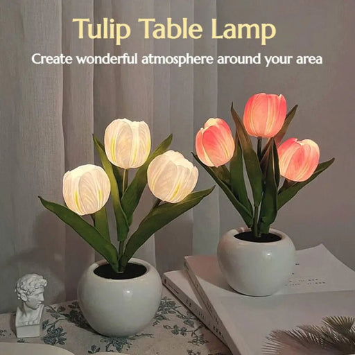 LED Simulation Tulip Flower Pot Lamp Indoor Decorative Table Lamp Tulip Flower Pot Ambient Night Light Home Decoration - homesweetroses