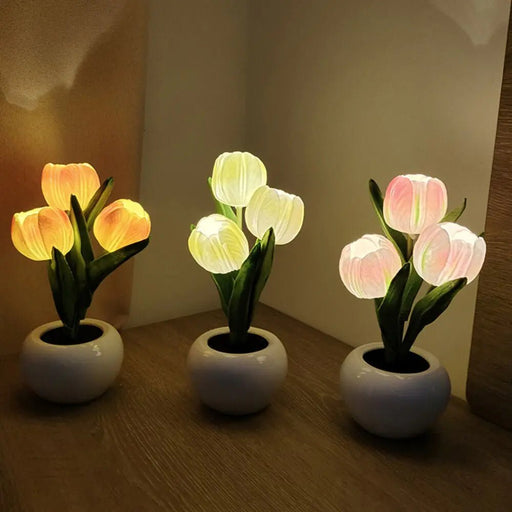 LED Simulation Tulip Flower Pot Lamp Indoor Decorative Table Lamp Tulip Flower Pot Ambient Night Light Home Decoration - homesweetroses