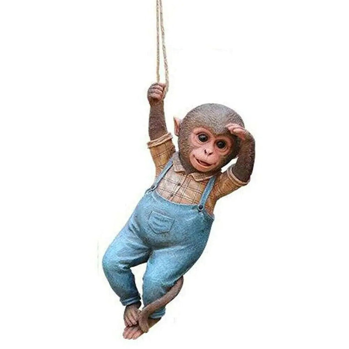 Monkey Chimp Hanging Rope Garden Ornament Outdoor Statue Sculpture Resin Decor - homesweetroses