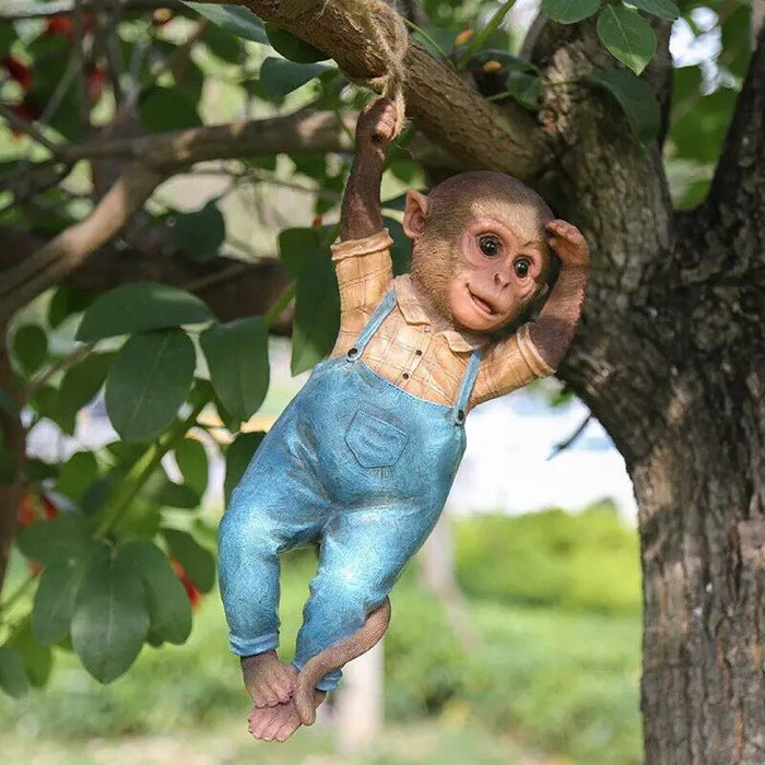 Monkey Chimp Hanging Rope Garden Ornament Outdoor Statue Sculpture Resin Decor - homesweetroses