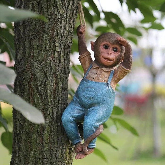 Monkey Chimp Hanging Rope Garden Ornament Outdoor Statue Sculpture Resin Decor - homesweetroses