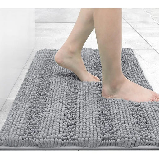 Non-Slip Chenille Striped Extra Thick Gray Bathroom Rugs 24x16 - homesweetroses