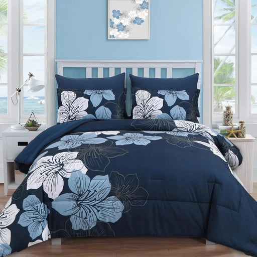 7 Pieces Soft Microfiber Navy Blue Complete Bedding Sets for All Seasons - homesweetroses